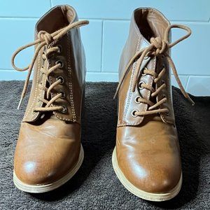 Forever21 Brown Block Heel Lace Up Oxford Women Ankle Boots Size 8.5